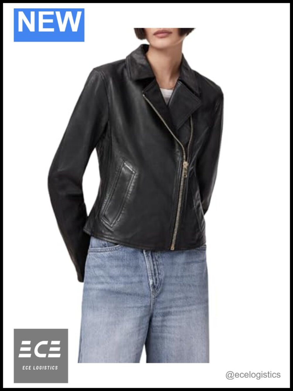 100% Leather Biker Jacket Fitted Moto Style Long Sleeve
